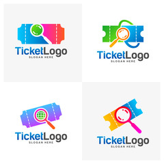 Set of Search Ticket Logo Template Design Vector, Emblem, Creative design, Icon symbol concept