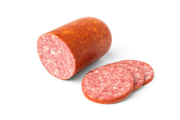 Smoked sausage isolated on white background.