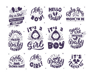 Fototapeta premium Newborn logos. Set of modern hand drawn badges, emblems, labels, elements, symbols