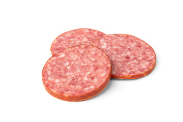 Smoked sausage isolated on white background.