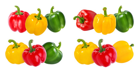 Red, green and yellow peppers  isolated.  With clipping path.