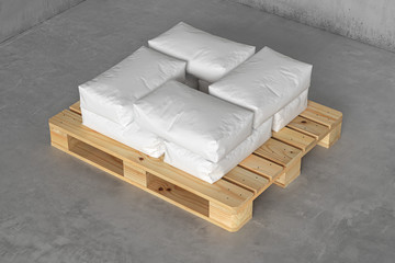 White sacks on a pallet. 3d render