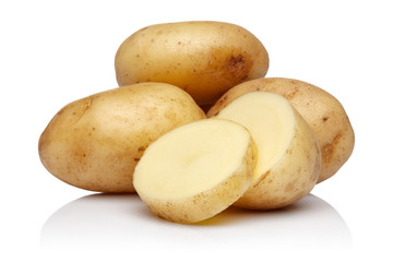 Fresh potatoes with slices isolated