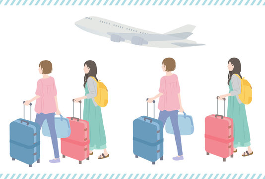 旅行する女性と飛行機