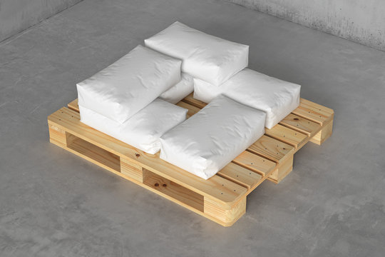 White sacks on a pallet. 3d render