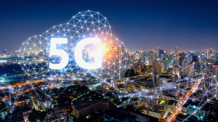 concept of future technology 5G network wireless systems and internet of things.