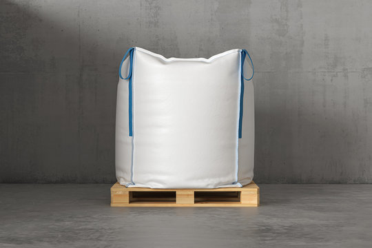 A large white sack on a pallet. 3d render