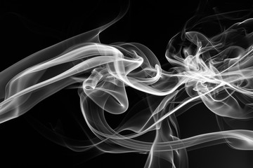 White smoke abstract on black background, toxic movement on dark