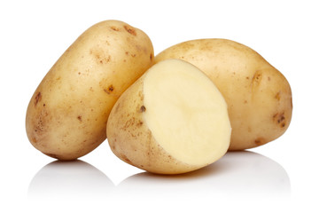 Fresh potatoes with slices isolated