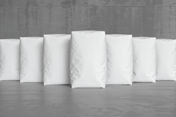 White sacks on the concrete floor. 3d render