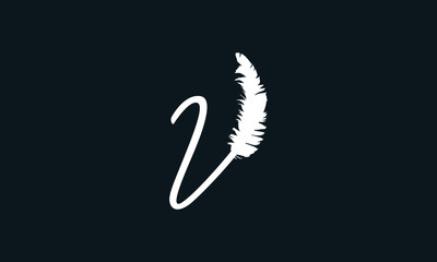 Minimalist line art vintage letter V feather logo. This logo icon incorporate with letter V and feather in the creative way.