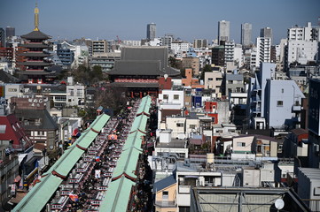 ２０２０年東京オリンピックの年の東京の風景　正月の浅草の街並み