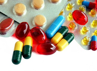 various multicolor pills and drugs as medicines