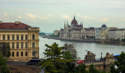 Fototapeta premium Hungarian Parliament view over Dunai