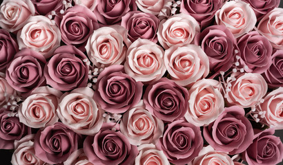 Flowers in bloom: Background of pink roses.
