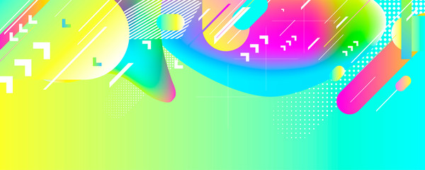 New bright juicy summer abstract fluid creative banner, trendy bright neon colors with dynamic lines
