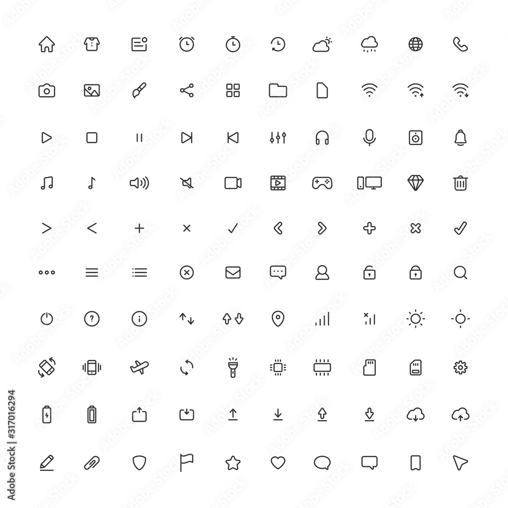 Wall mural user interface vector line icons set