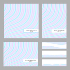 Covers A4, square template, 3 banners. Blue, pink wavy curves. Elegant layouts for brochure, poster, flyer, leaflet. Vector colored background. Line art pattern, abstract design. EPS10 illustration