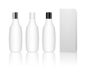 Cosmetic plastic bottle isolated on white background. Skin care bottles for gel, liquid, lotion, cream, sunscreen. Beauty product package, vector illustration.