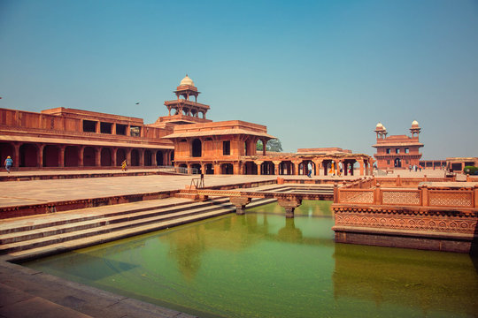 Historic Mughal Indian architecture - Anup Talao at Fatehpur Sikri Agra, India.