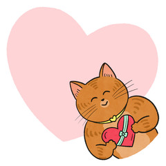 バレンタインデー　プレゼントを持つ猫