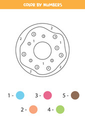 Color cute cartoon donut by numbers. Coloring page for kids.