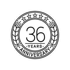 36 years anniversary logo template. 36th line art vector and illustration.