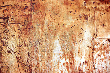 Rusty metal surface with peeled paint and etched numbers. Abstract background texture.
