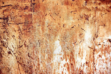 Rusty metal surface with peeled paint and etched numbers. Abstract background texture.