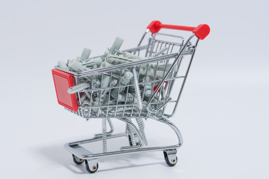 Screws and dowls in a shopping cart