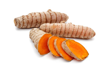 Fresh turmeric with slices isolated