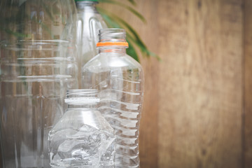 Plastic recycling, plastic bottles and containers from household waste to recycle and re use