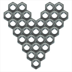 Valentine's heart made of metal nuts. A gift for a brutal man on Valentine's day. Vector illustration
