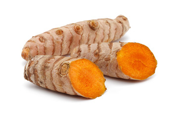 Fresh turmeric with slices isolated