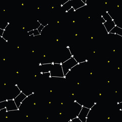 Naklejka premium Constellation stars set horoscope decoration seamless pattern