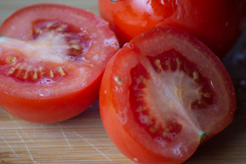 Close up of sliced chopped tomato.