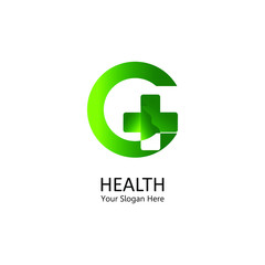 health logo letter g, with a combination design of the letters v and plus into one logo / symbol that is unique and elegant.grading gradation green.isolated white.modern template.