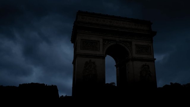 Arc de Triomphe: Lightning and Thunderstorm with Triumphal Arch in Silhouette, Paris , France