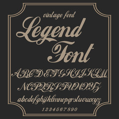  Vector letters and numbers. Font, Typeface, Script, Old style - vintage script font. Vector typeface for labels and any type designs Hand drawn typeface. Font illustration