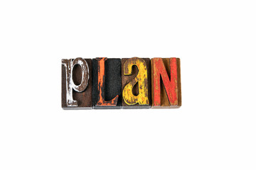 Plan. Business, education, medicine and retirement. Colored wooden letters