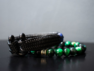 Men's bracelet,close-up on dark background. men accessories