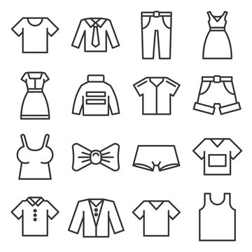 Clothing Icons Set on White Background. Line Style Vector