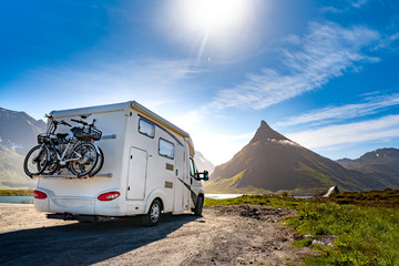 Family vacation travel RV, holiday trip in motorhome
