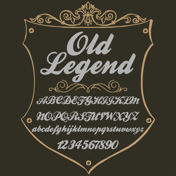  Font, Typeface, Script, Old style - vintage script font. Vector typeface for labels and any type designs Hand drawn typeface. Font illustration