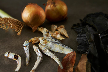 Scallion, onion, dried fish, kelp and dry bonito 