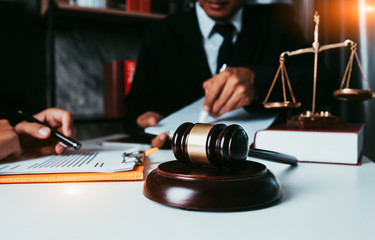 justice and law concept, Lawyer working with partner at law firm, Lawyer Legal Business Internet...