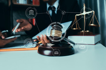 justice and law concept, The lawyer or legal counsel is listening and providing advice to business people, law interface icon.	