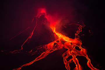 Bubbling lava in the mouth of Nyiragongo volcano, Congo - obrazy, fototapety, plakaty