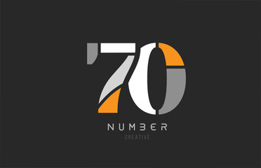 number 70 seventy for company logo icon design in grey orange and white colors - obrazy, fototapety, plakaty