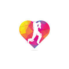 Obraz na płótnie Canvas Batsman playing cricket heart shape concept logo. Cricket competition logo. Stylized cricketer character for website design. Cricket championship.